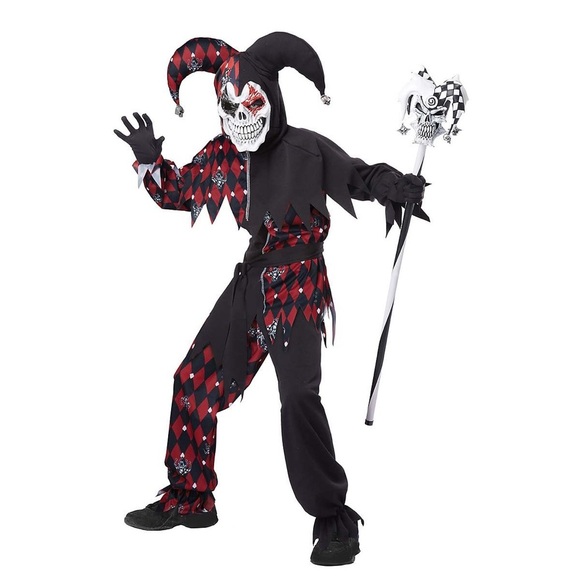 SPIRIT HALLOWEEN 3 Piece Sinister Jester Dress Up  Costume Boys Red/Black 10-12Y - Picture 1 of 6
